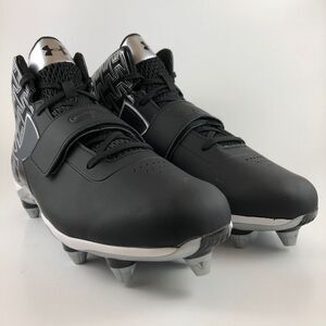 Under Armour C1N Mid Mens Size 11‎ Football Cleats Black Silver Cam Newton